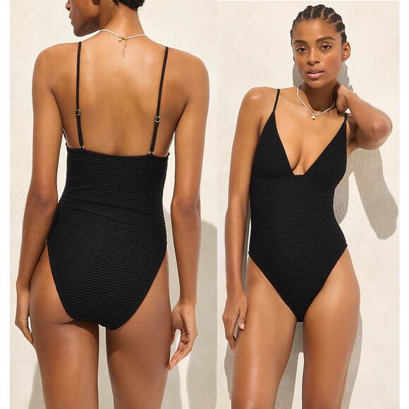 J.Crew | Plunge crochet one-piece swimsuit in Black | Sz 2 - Picture 1 of 11